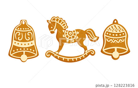 Beautiful Vintage Christmas Ornaments Featuring a Charming Bells and Rocking Horse Design 128223816