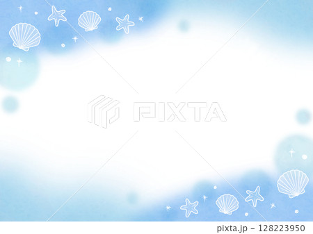 シェル 水彩 フレーム 水玉 ブルー 128223950