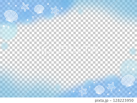 シェル 水彩 フレーム 水玉 ブルー 128223950