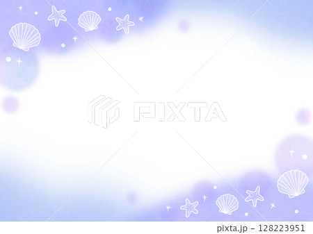 シェル 水彩 フレーム 水玉 紫 128223951