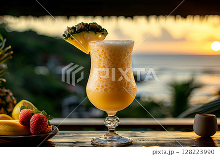 Tropical Cocktail On Outdoor Terrace 128223990