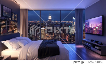 Enjoy City View From Bed and Feel Relaxed in the Room, Modern Style Home 128224085