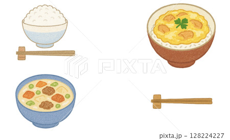 和定食のメニューイラストセット(クレヨン) 128224227