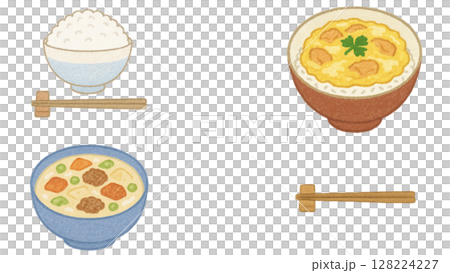 Japanese set meal menu illustration set (crayon) 128224227