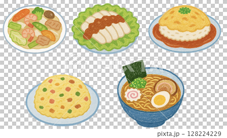 中華料理のイラストセット(クレヨン) 128224229