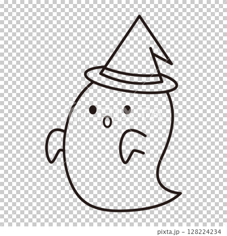 帽子を被ってびっくりしているおばけのイラスト 128224234