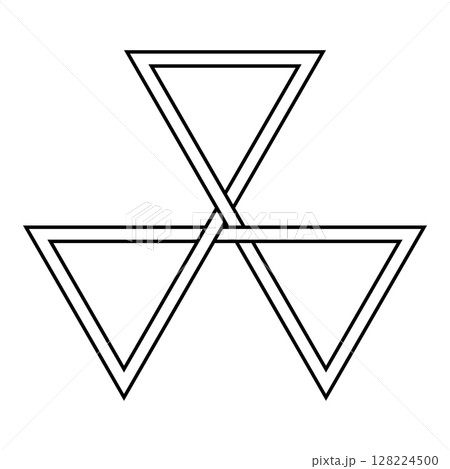 Triple triangle, perdalpha, 3 intertwined triangles pointing downwards. In Freemasonry representing the theological virtues Faith, Hope and Charity, or characters Solomon, Hiram of Tyre and Hiram Abi. 128224500