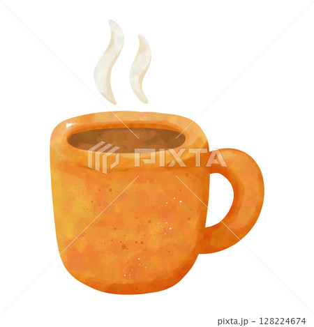 Hello Autumn Watercolor Clipart Set with Leaves, Pumpkin, Coffee, and Scarf 128224674