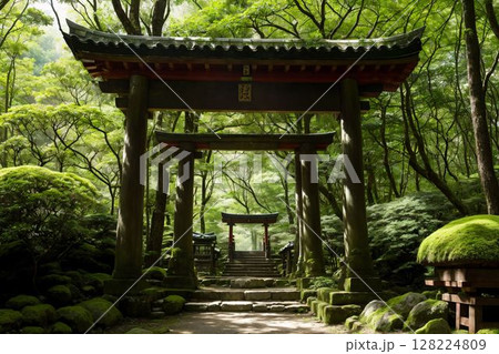 鳥居をくぐる神聖な時間 128224809