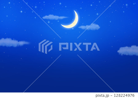 夜空の三日月と雲の背景イラスト 夜空の三日月と雲の背景イラスト 128224976