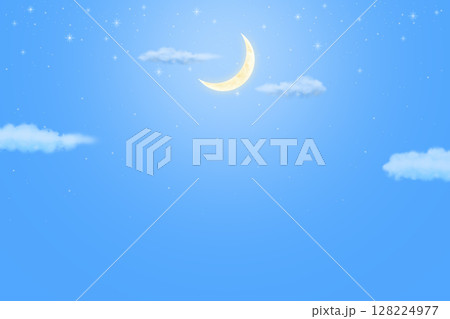 夜空の三日月と雲の背景イラスト 128224977