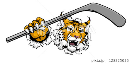 Wildcat Bobcat Ice Hockey Team Cartoon Mascot Wildcat Bobcat Ice Hockey Team Cartoon Mascot 128225036