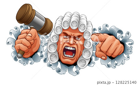 Angry Judge Hammer Gavel Cartoon Character 128225140
