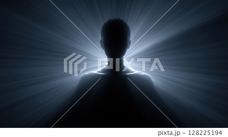 Glowing silhouette human figure abstract radiant light ethereal mysterious spiritual energy aura 128225194