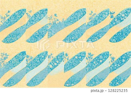 和風植物柄の羽根モチーフ 和風植物柄の羽根モチーフ 128225235