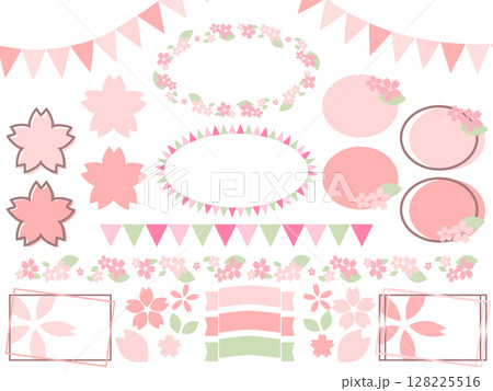 桜のあしらいフレームと飾りセット 128225516