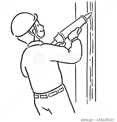 シーリング材を使う作業員_線画 シーリング材を使う作業員_線画 128226323