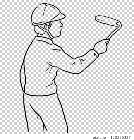 Craftsman painting with a roller_Line drawing Craftsman painting with a roller_Line drawing 128226327