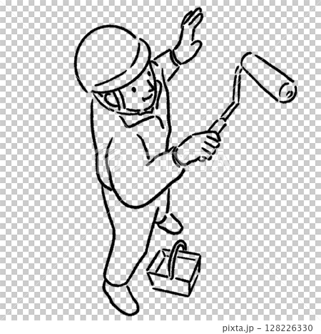 工人使用滾筒_線條圖 128226330