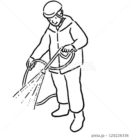 高圧洗浄機を使う作業員 1_線画 高圧洗浄機を使う作業員 1_線画 128226336