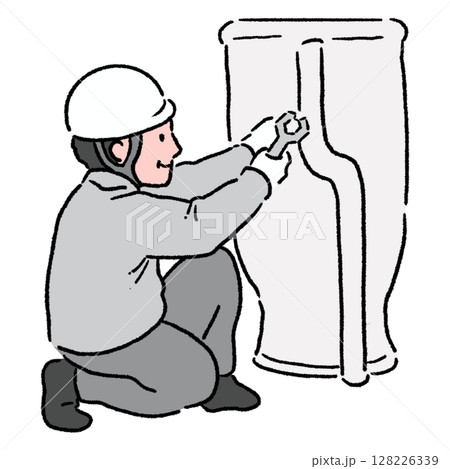 水回りの工事をする作業員_カラー 水回りの工事をする作業員_カラー 128226339