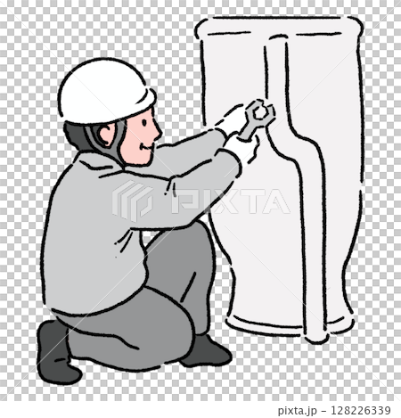 水回りの工事をする作業員_カラー 水回りの工事をする作業員_カラー 128226339