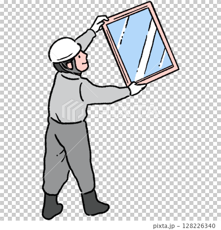 Worker installing windows_Color 128226340