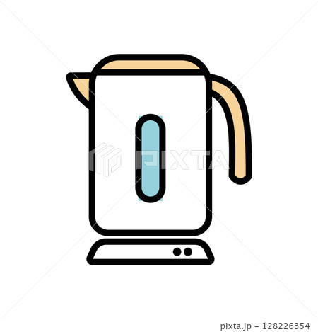 イラスト素材: 電気ケトルのベクターイラスト 背景透過でシンプルな家庭用調理家電 128226354