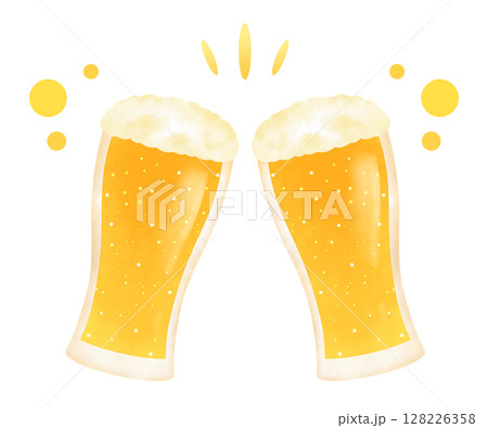 乾杯をするグラスの生ビールのイラスト 128226358