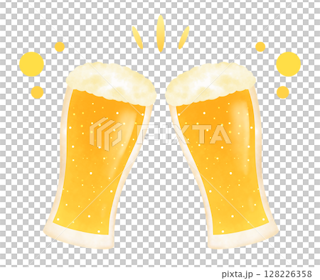 乾杯をするグラスの生ビールのイラスト 128226358