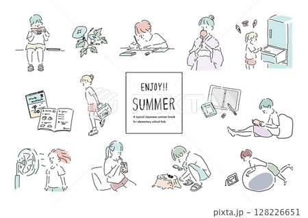 これぞ日本の夏休み!小学生の夏イメージイラストセット これぞ日本の夏休み!小学生の夏イメージイラストセット 128226651
