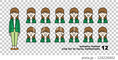 Young stylish business woman avatar icon material set with various facial expressions_vector_color Young stylish business woman avatar icon material set with various facial expressions_vector_color 128226802