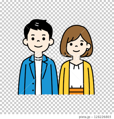Simple upper body illustration material set of men and women in their 20s and 30s_vector_color 128226803