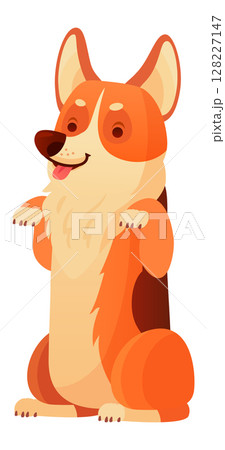 Cartoon welsh corgi pembroke sitting on hind legs, playfully sticking out its tongue, exuding happiness and charm, creating a delightful scene against a clean white background Cartoon welsh corgi pembroke sitting on hind legs, playfully sticking out its tongue, exuding happiness and charm, creating a delightful scene against a clean white background 128227147