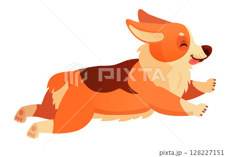 Joyful welsh corgi dog running swiftly with its tongue out and eyes closed, capturing a playful spirit in a charming cartoon style against a clean white background Joyful welsh corgi dog running swiftly with its tongue out and eyes closed, capturing a playful spirit in a charming cartoon style against a clean white background 128227151