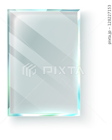 Glass plate with transparency and light reflections creating elegant backdrop for product presentations, website designs, or other visual projects 128227153