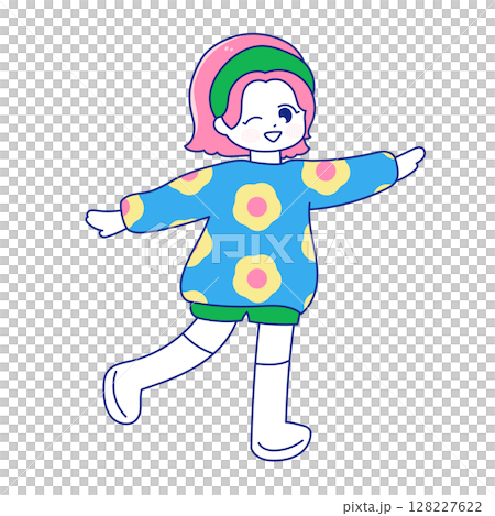 80 年代復古風格穿花毛衣的女孩 80 年代復古風格穿花毛衣的女孩 128227622