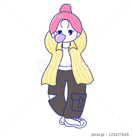 ボーイッシュなカジュアルスタイルのZ世代風の女の子 ボーイッシュなカジュアルスタイルのZ世代風の女の子 128227628