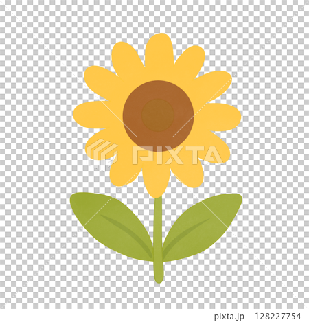 sunflower with green leaves icon, flat style 128227754