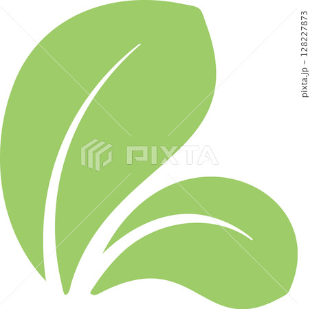 Two overlapping light green leaves creating a simple and elegant nature inspired design, ideal for representing concepts related to ecology, sustainability, or natural products 128227873