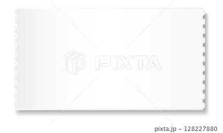 Empty white ticket or coupon featuring serrated edges, casting a soft shadow on a bright white background, offering ample copy space for text or creative design elements Empty white ticket or coupon featuring serrated edges, casting a soft shadow on a bright white background, offering ample copy space for text or creative design elements 128227880