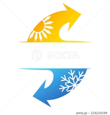 Blue red arrows and sun snowflake banner Blue red arrows and sun snowflake banner 128228299