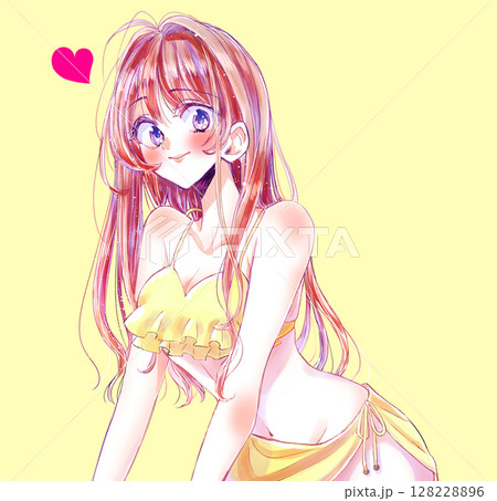 ロングヘアのセクシーな女性 水着 ハートマーク ロングヘアのセクシーな女性 水着 ハートマーク 128228896