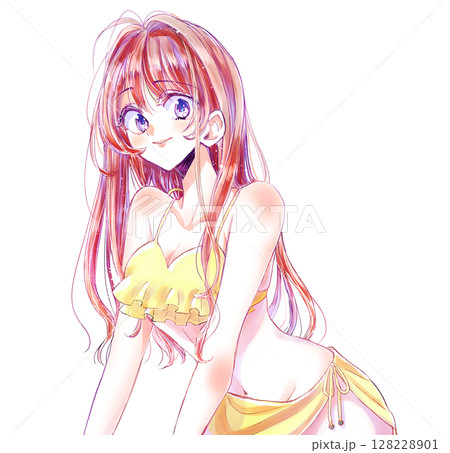 ロングヘアのセクシーな女性　水着 128228901