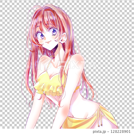 ロングヘアのセクシーな女性　水着 128228901