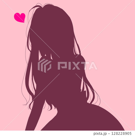 ロングヘアのセクシーな女性　ハートマーク 128228905