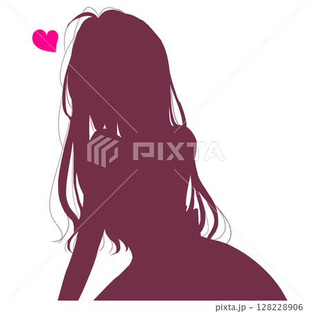 ロングヘアのセクシーな女性　ハートマーク 128228906
