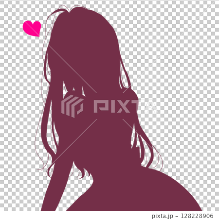 ロングヘアのセクシーな女性　ハートマーク 128228906