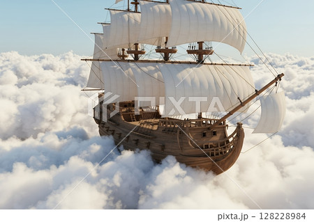 AI生成 白い帆の帆船と青空 128228984