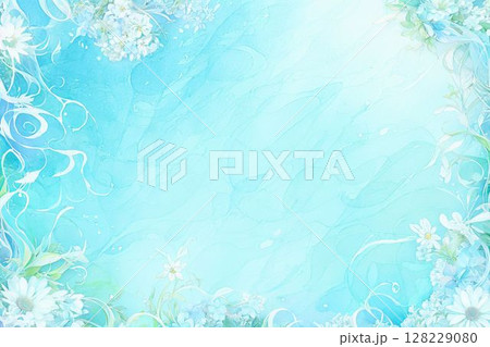 ミントブルーのやさしい水彩模様 128229080